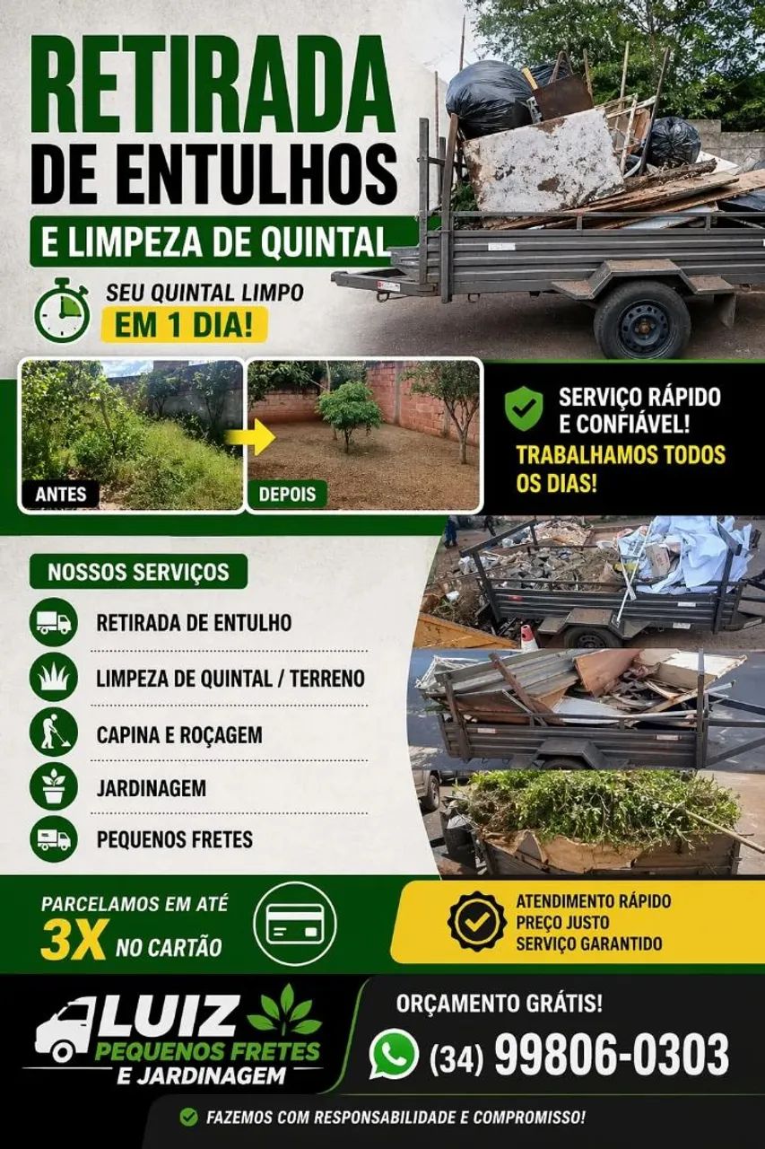 Retirada entulhos e limpeza quintal