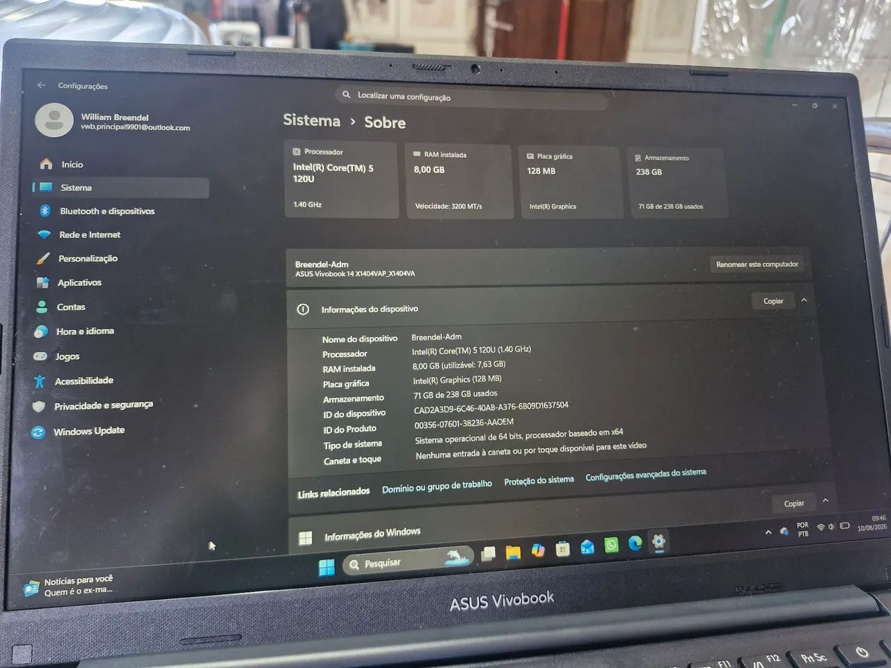 Notebook ASUS Vivobook com Core 5 120U, 8 GB e SSD de 256 GB. - Foto 4