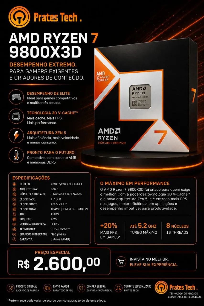 Processador AMD RYZEN 7 9800X3D - Processadores - Jardim Bom Viver