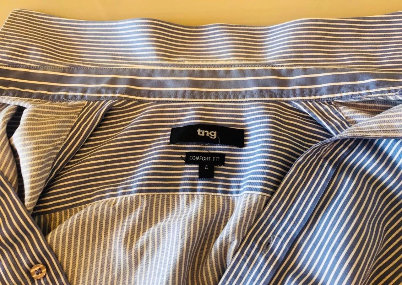 camisa azul listrada 100% algodão - Foto 5