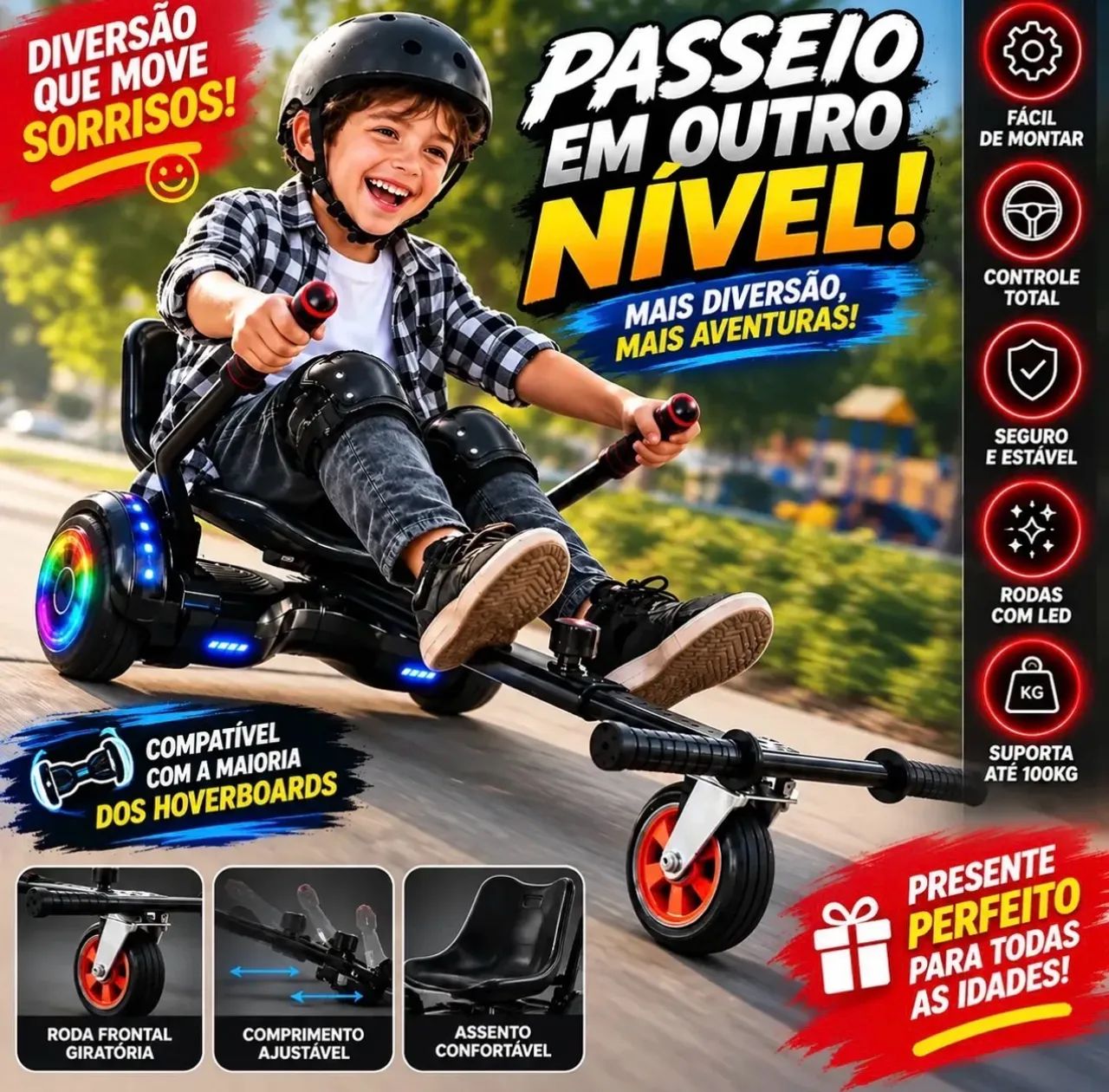 Kit Hoverkart Com Hoverboard E Assento Ajustável Presente - Foto 5