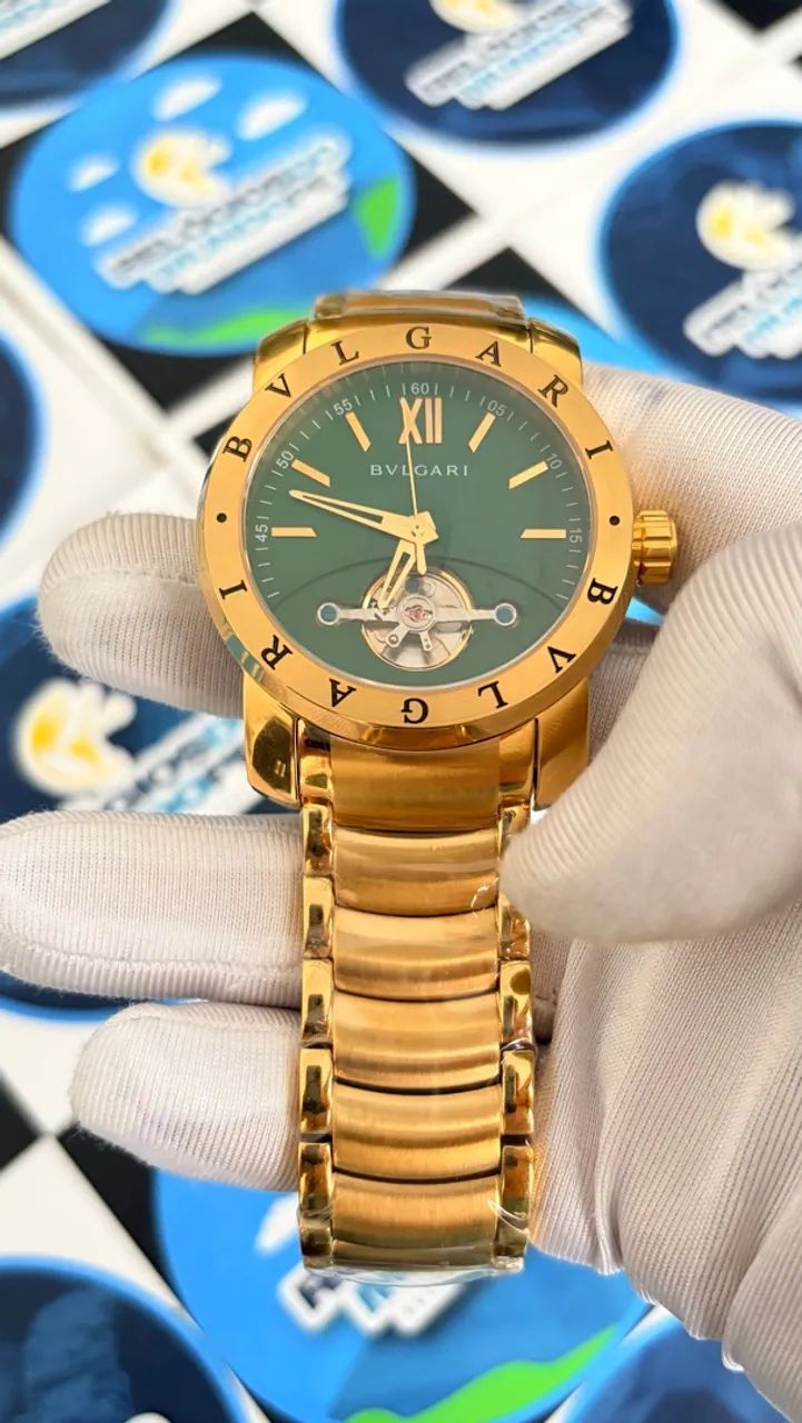 RELÓGIO BVLG AUTOMATICO DOURADO E FUNDO  VERDE - Foto 2