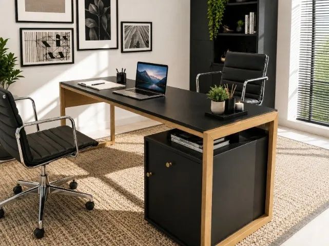 Mesa de Escritório Gold Delluxe. Base em Madeira Maciça. L120CM X P50cm x A74cm
