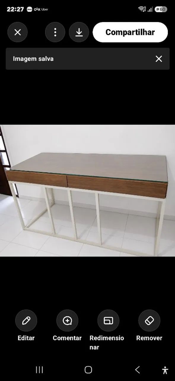 Escrivaninha Estilo Industrial com Tampo de Vidro Temperado e 2 Gavetas - MDF Premium - Foto 2