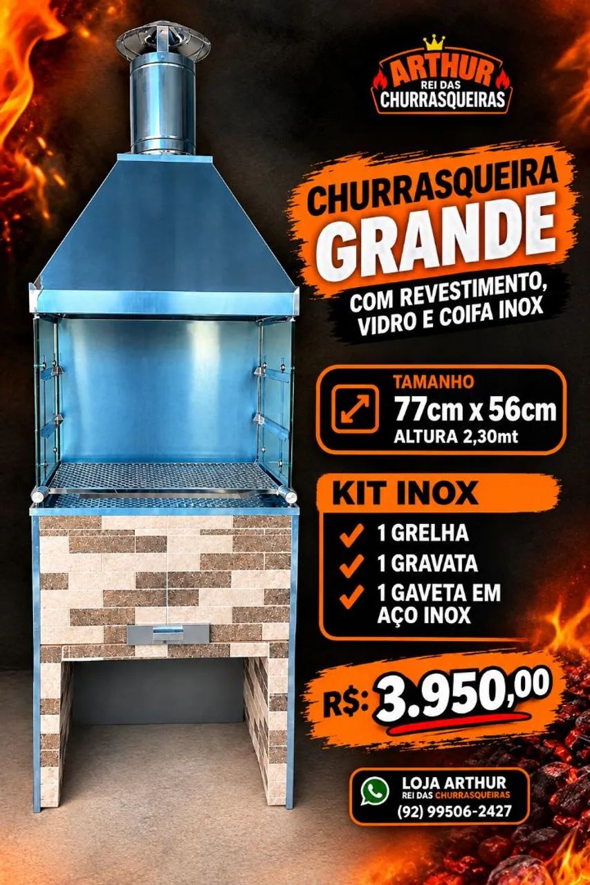 Churrasqueira pré moldada com vidro Temperado e coifa inox  - Foto 3