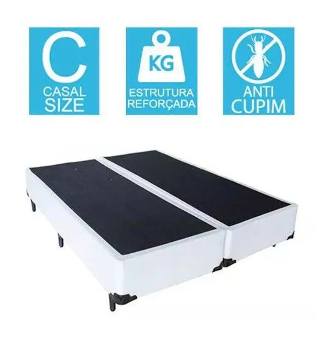 Cama Base Box Casal Bipartido Corino Branco - Foto 2