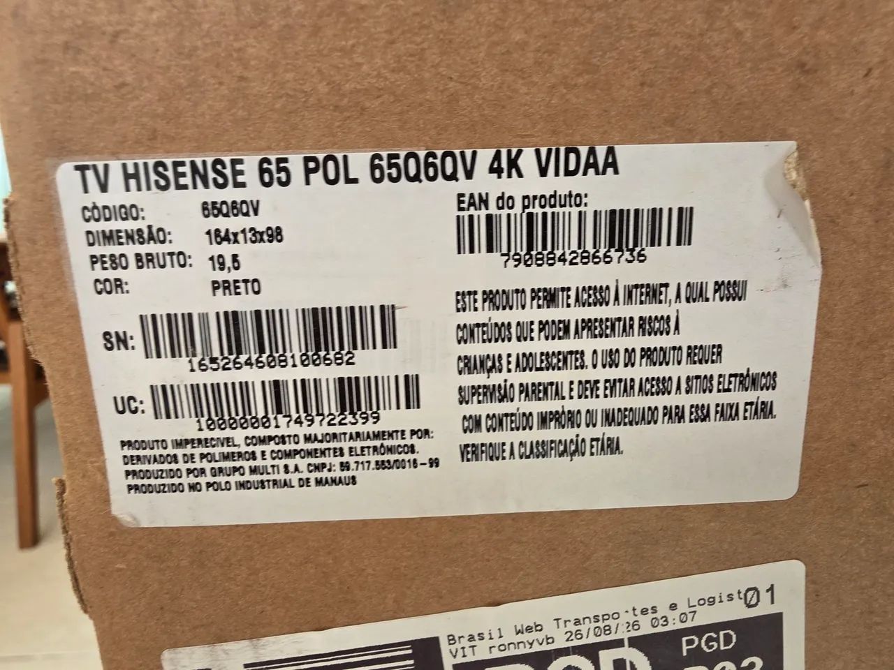 TV HISENSE 65" MODELO 65Q6QV - NOVA - Foto 5