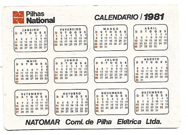Calendário de Bolso Antigo Pilhas National  - Ano 1981 - Foto 2