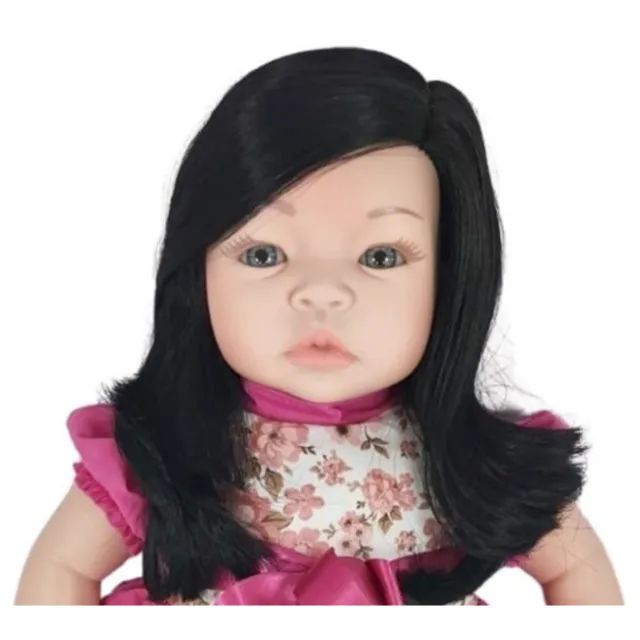 Boneca Bebê Reborn Baby Kiss Morena Cabelo Longo Castanho SID-NYL