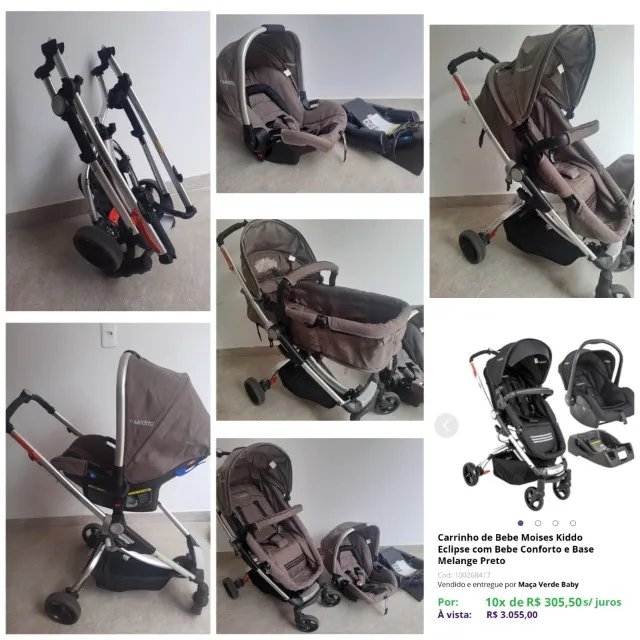 Carrinho de Bebê Travel System kiddo Spin 360° Preto + Caracol Xadrez Preto