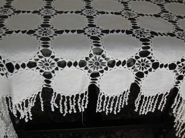 Toalha de mesa de linho entremeio em crochê - 2,15 x 1,60 (no estado) - Foto 4