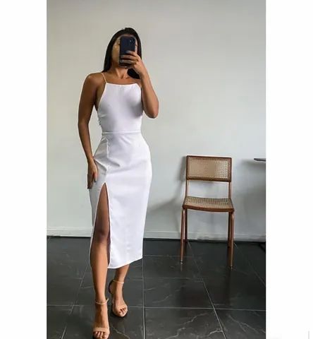 Vestido com fenda sales branco