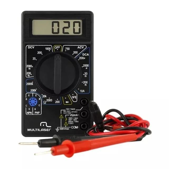 Multímetro Digital Corrente Ac + Dc Tensão 200m~1000v Bateria 9v Preto Multilaser - AU325