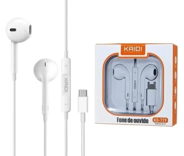 Fone de Ouvido Estéreo Kaidi Com Saida Tipo C e iPhone