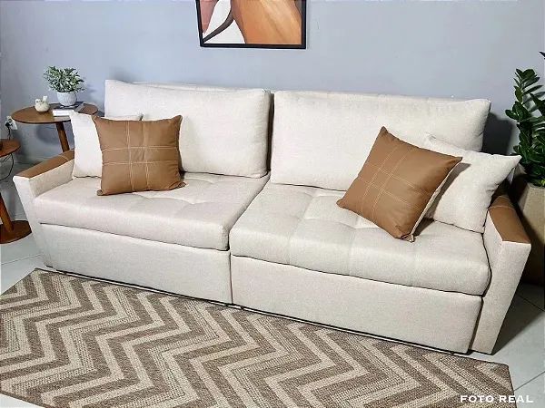 Sofá Cama Monaco Linho 2.20 Estrutura Madeira Maciça - Entrega imediata!  - Foto 4