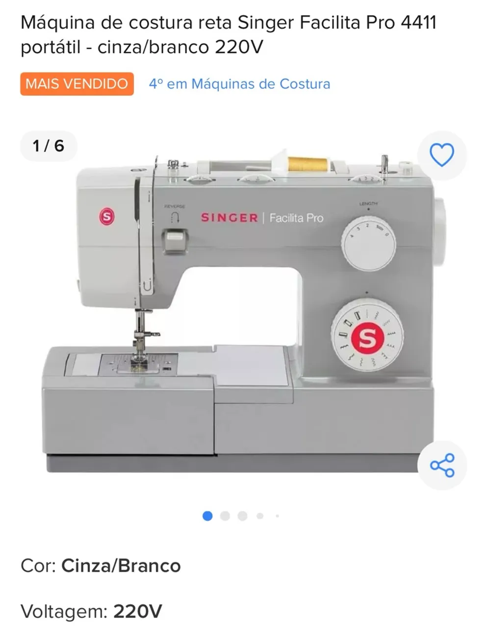 Máquina de Costura Singer Facilita Pro 4411 Cinza/Branco 220V
