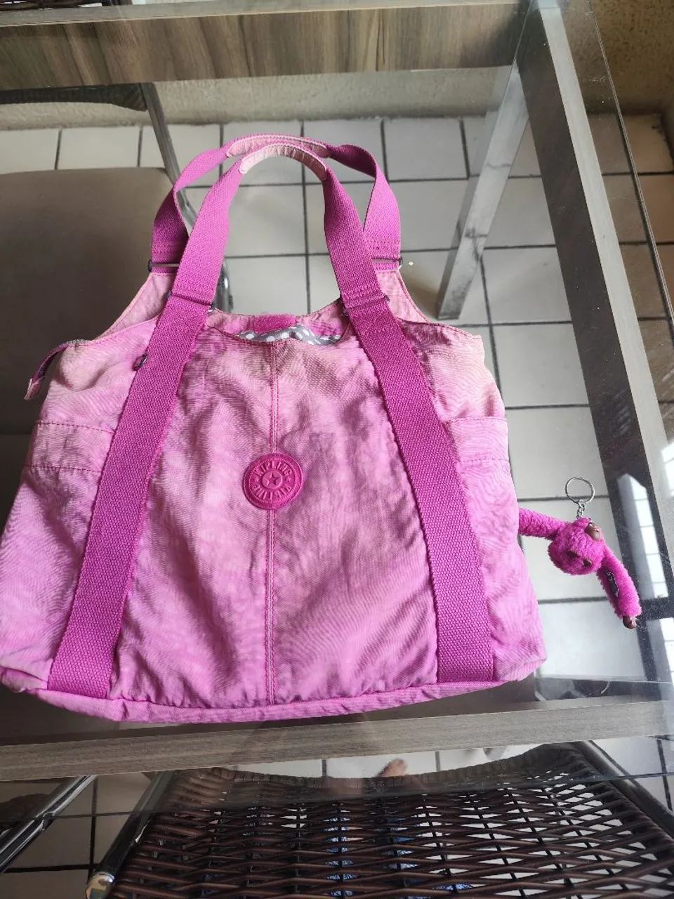 BOLSA KIPLING ROSA + CHAVEIRO MACAQUINHO