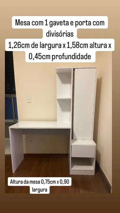 Mesa com 1 Gaveta e Porta com Divisórias