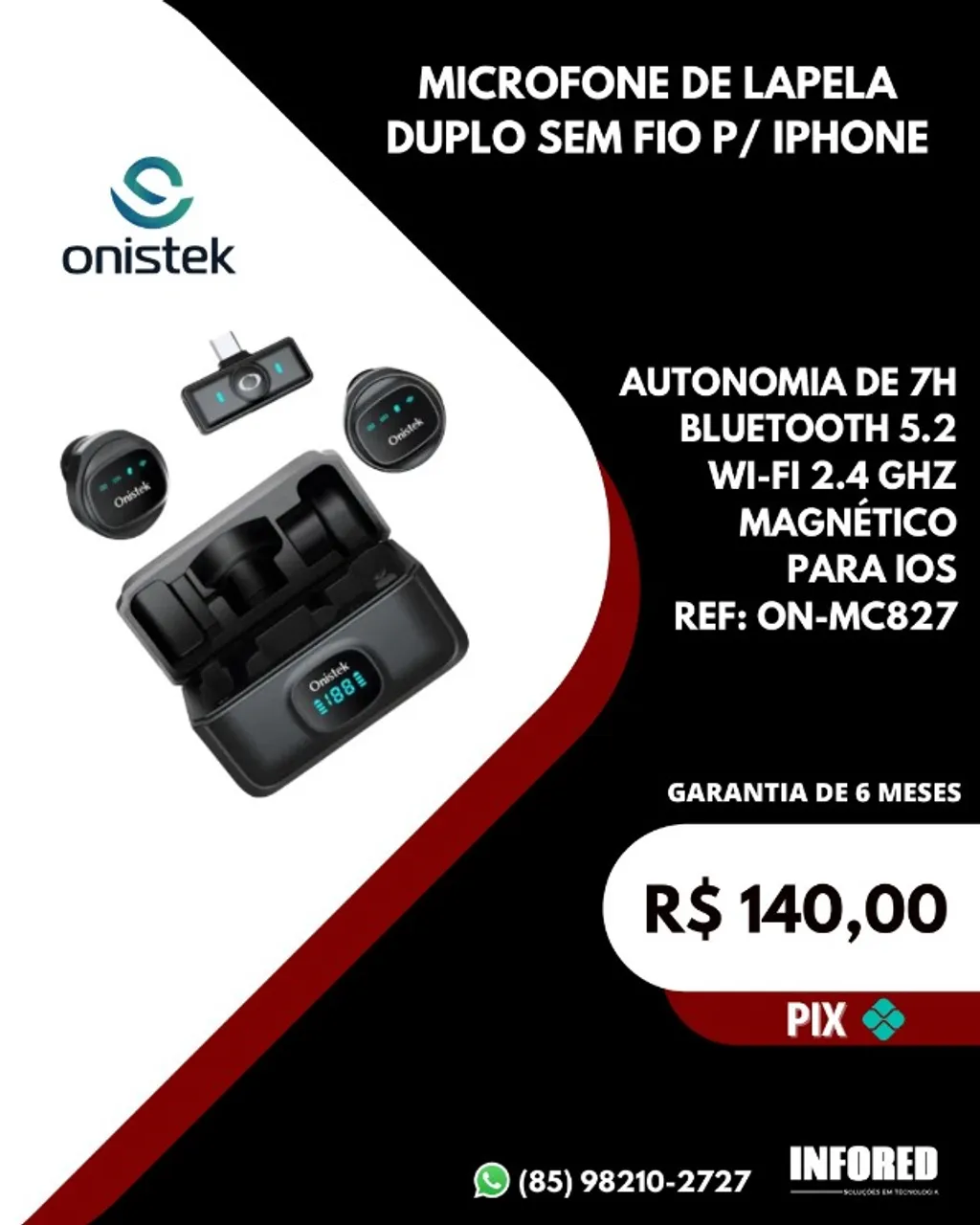 Microfone de lapela duplo sem fio para Iphone ON-MC827