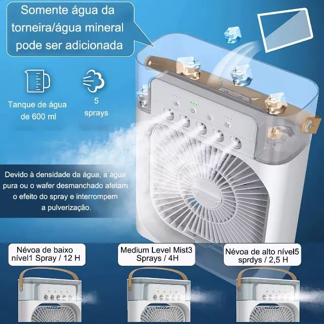 Mini Ventilador Silencioso Portatil Umidificador De Ar climatizador Com Led  - Foto 4