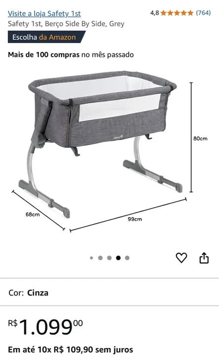 Berço Side by Side Safety 1st Cinza - Foto 2
