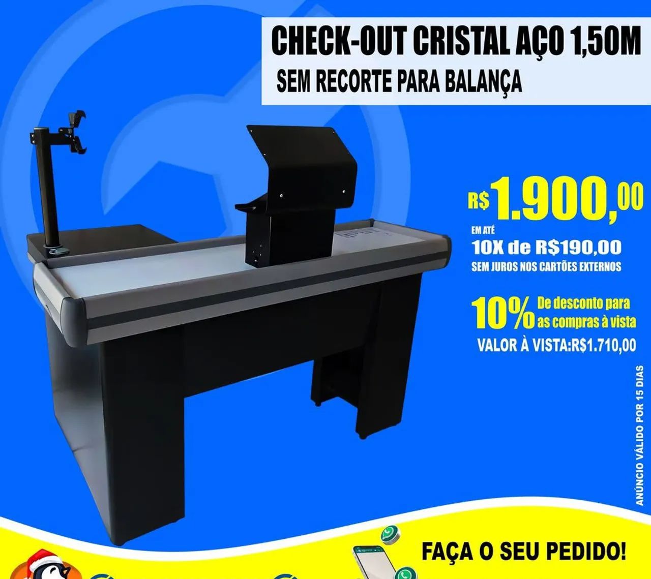 Check-out Cristal Aço 1,50m - Sem Recorte para Balança