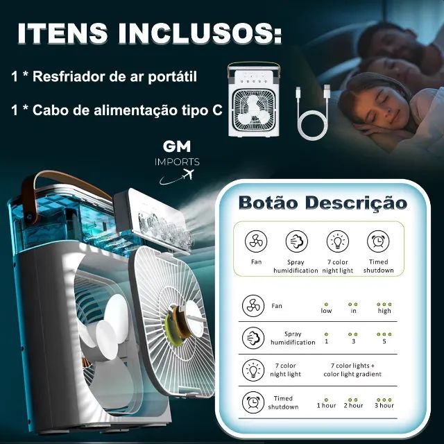 Mini Ventilador Silencioso Portatil Umidificador De Ar climatizador Com Led  - Foto 3