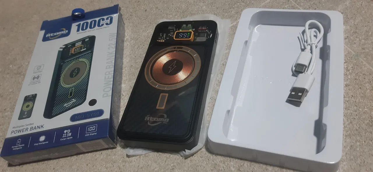 Carregador portátil 10000mAh indução, usb, tipo c - já é o menor preço - Foto 2