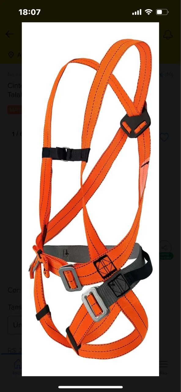 Cinto paraquedista 1 ancoragem E 3 ajustes + talabarte Epi único laranja 