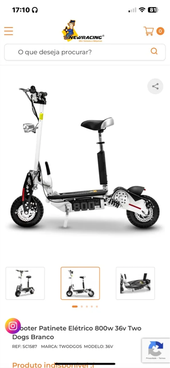 PATINETE ELÉTRICO TWO DOGS 800W