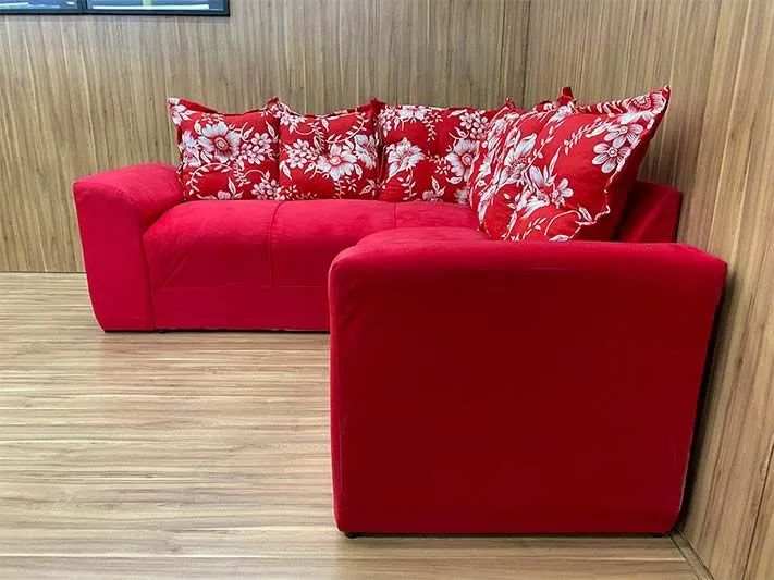 Sofá de Canto Suede Vermelho 5 Lugares com Almofadas Soltas  - Foto 3