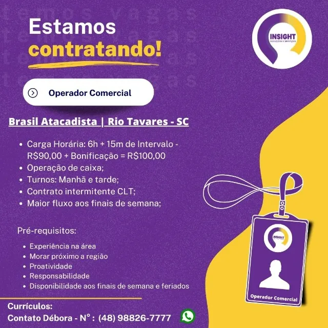 Operador Comercial Intermitente - Brasil Atacadista Rio Tavares | Florianópolis SC