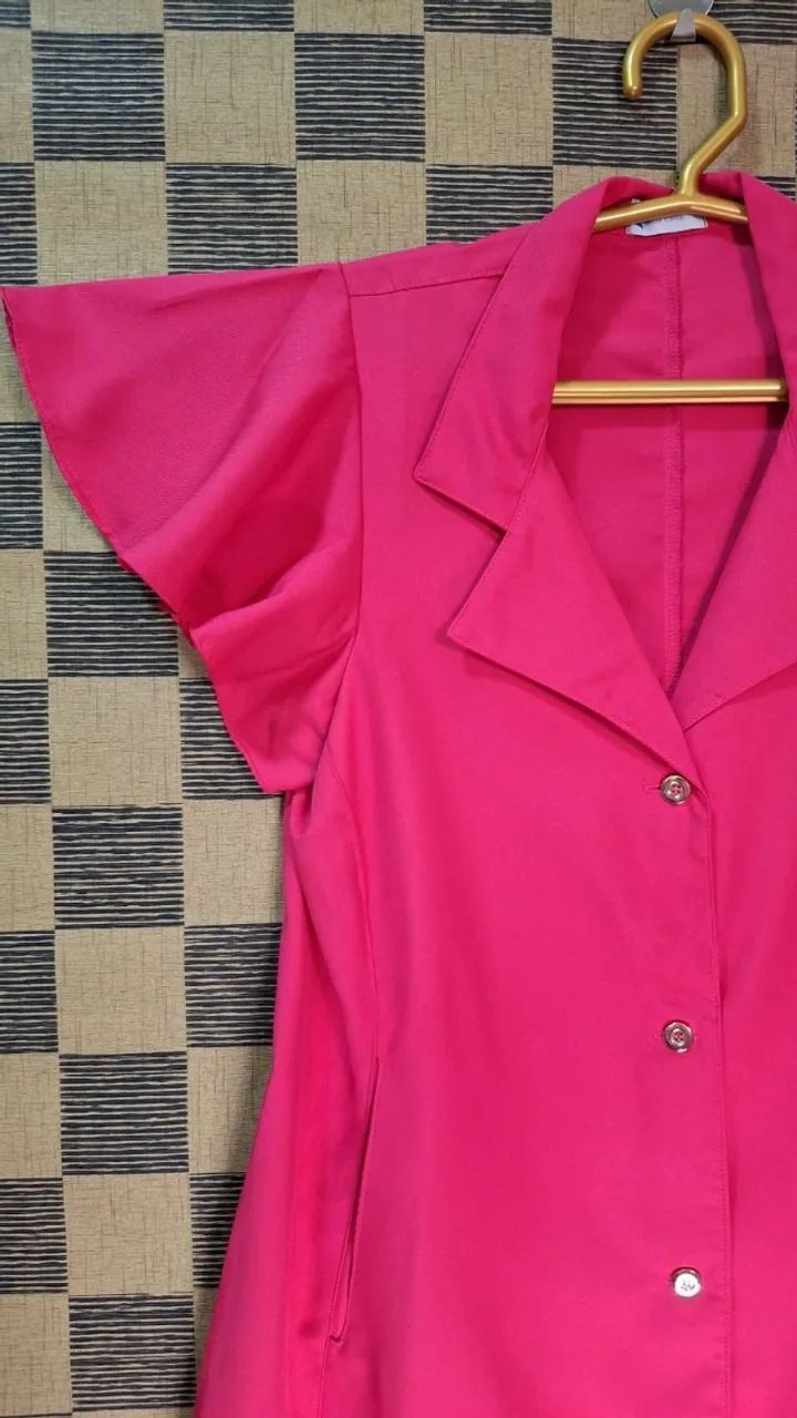 Jaleco Manga Cavada Estética Saúde Enfermagem Hospitalar Pink Tam 38 - Foto 3