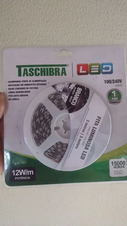 Fita LED Taschibra 5 Metros Branca 12W/m