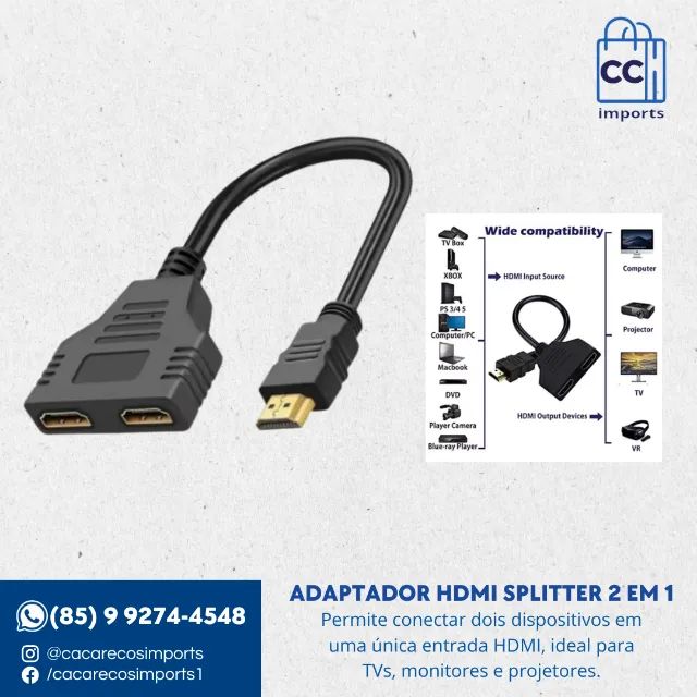 Adaptador HDMI Splitter 2 em 1