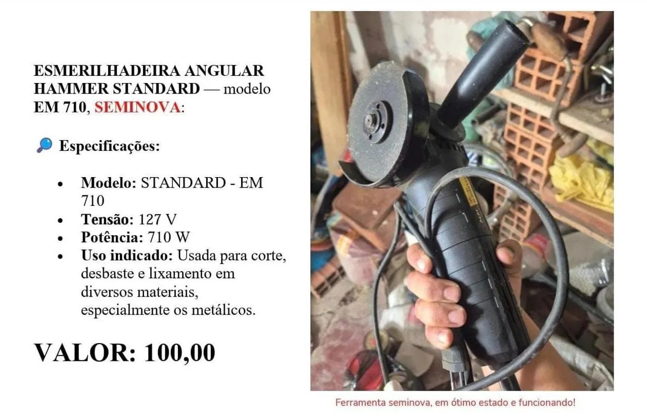 EMERILHADEIRA ANGULAR HAMMER64728516578561122