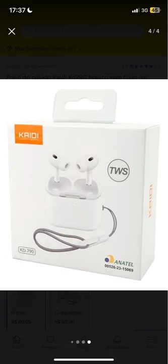 Fone de ouvido Kaidi Kd790 branco sem fio in ear Bluetooth 5.3