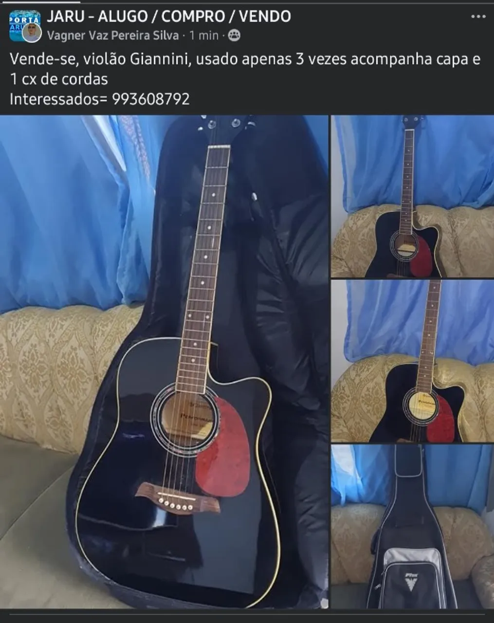 Vende-se violão elétrico Giannini performance, usado apenas 3 vezes, valor 850