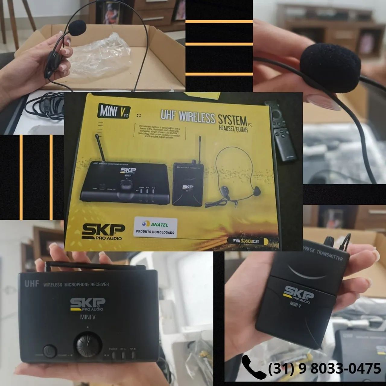 Kit Microfone Sem Fio UHF SKP Mini V para Guitarra/Headset