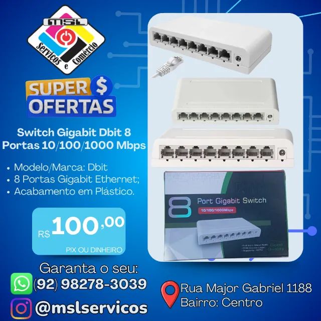 Switch Gigabit Dbit 8 Portas - 10/100/1000 Mbps | Alta Velocidade e Estabilidade!