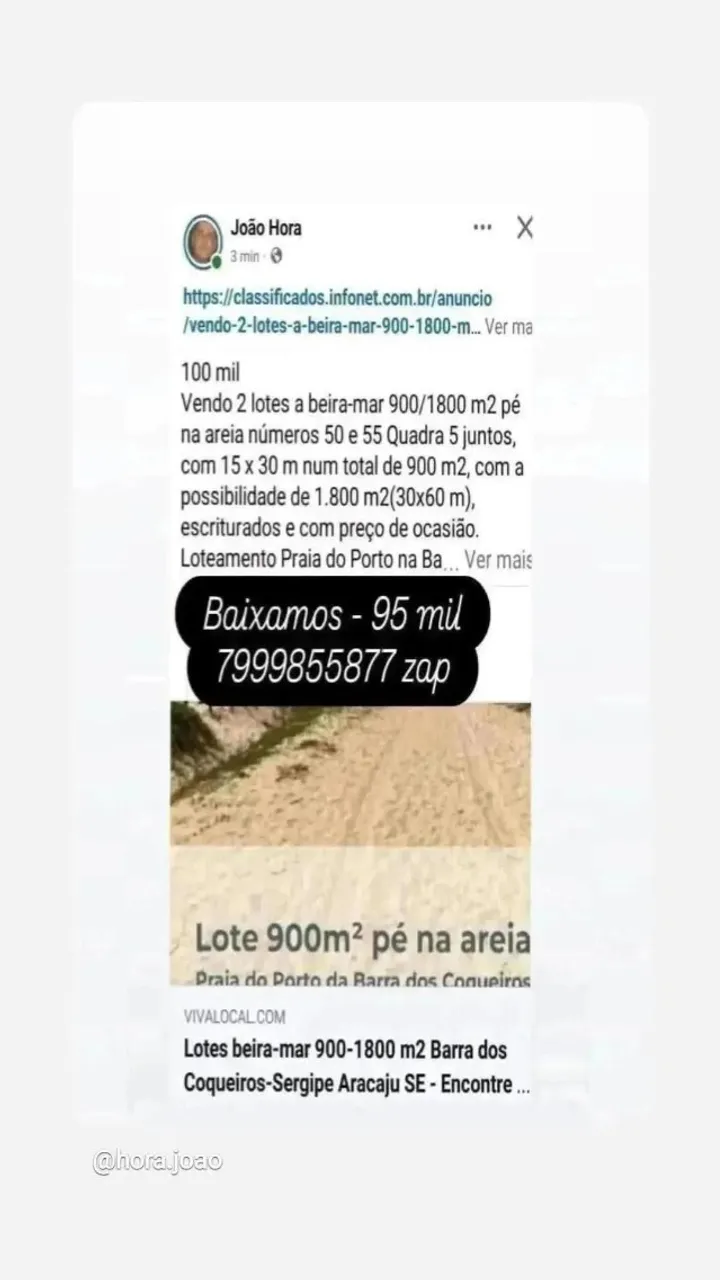 Vendo 2 lotes a beira-mar 900/1800 m2 pé na areia números 50 e 55 Quadra 5 juntos