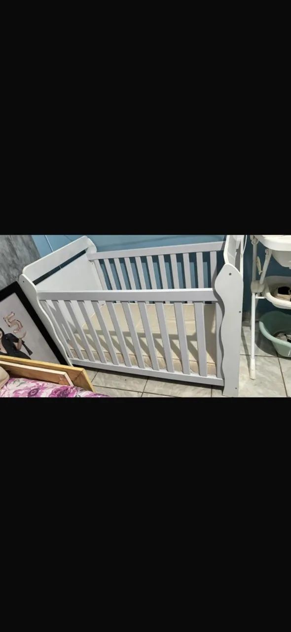 Berço 3 em 1 branco com colchão  - Foto 3