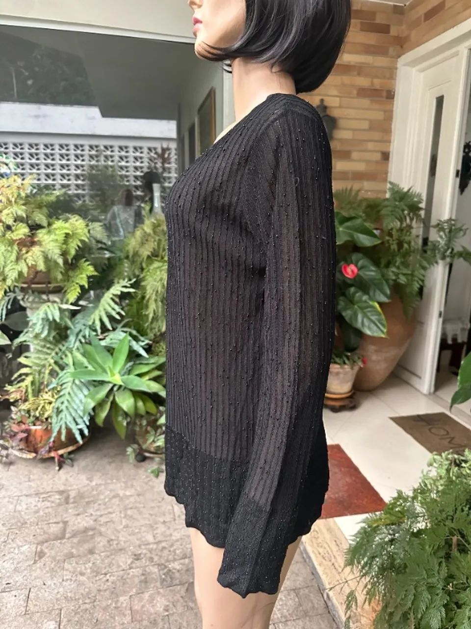 EXPESS | Blusa Transparente Preta com Brilho L - Foto 4