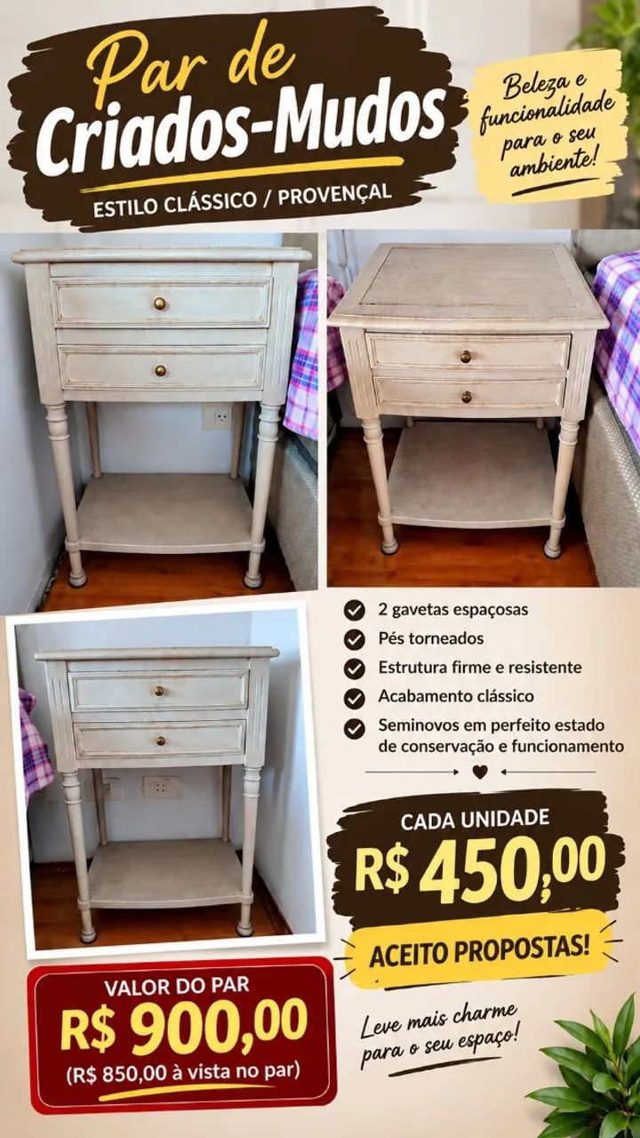  Par de Criados-Mudos para Quarto - Aceito Proposta! - Foto 2