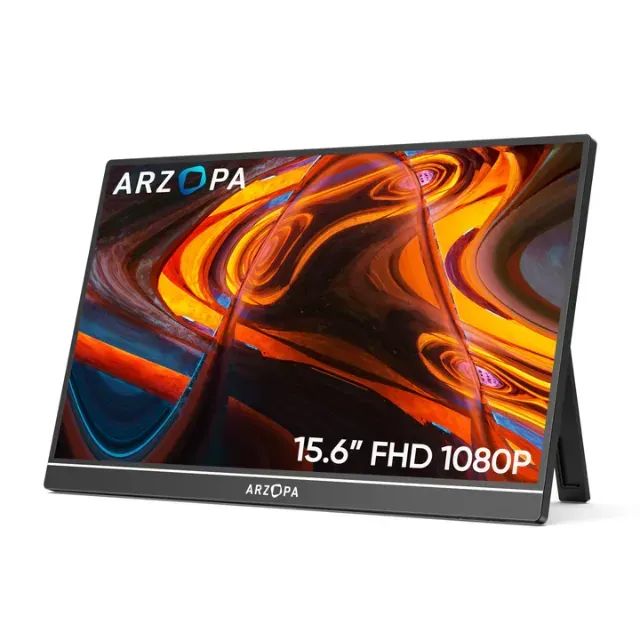 Monitor Portátil ARZOPA 15,6'' FHD 1080P - Monitor Ultra Fino para Laptop com Suporte - Di