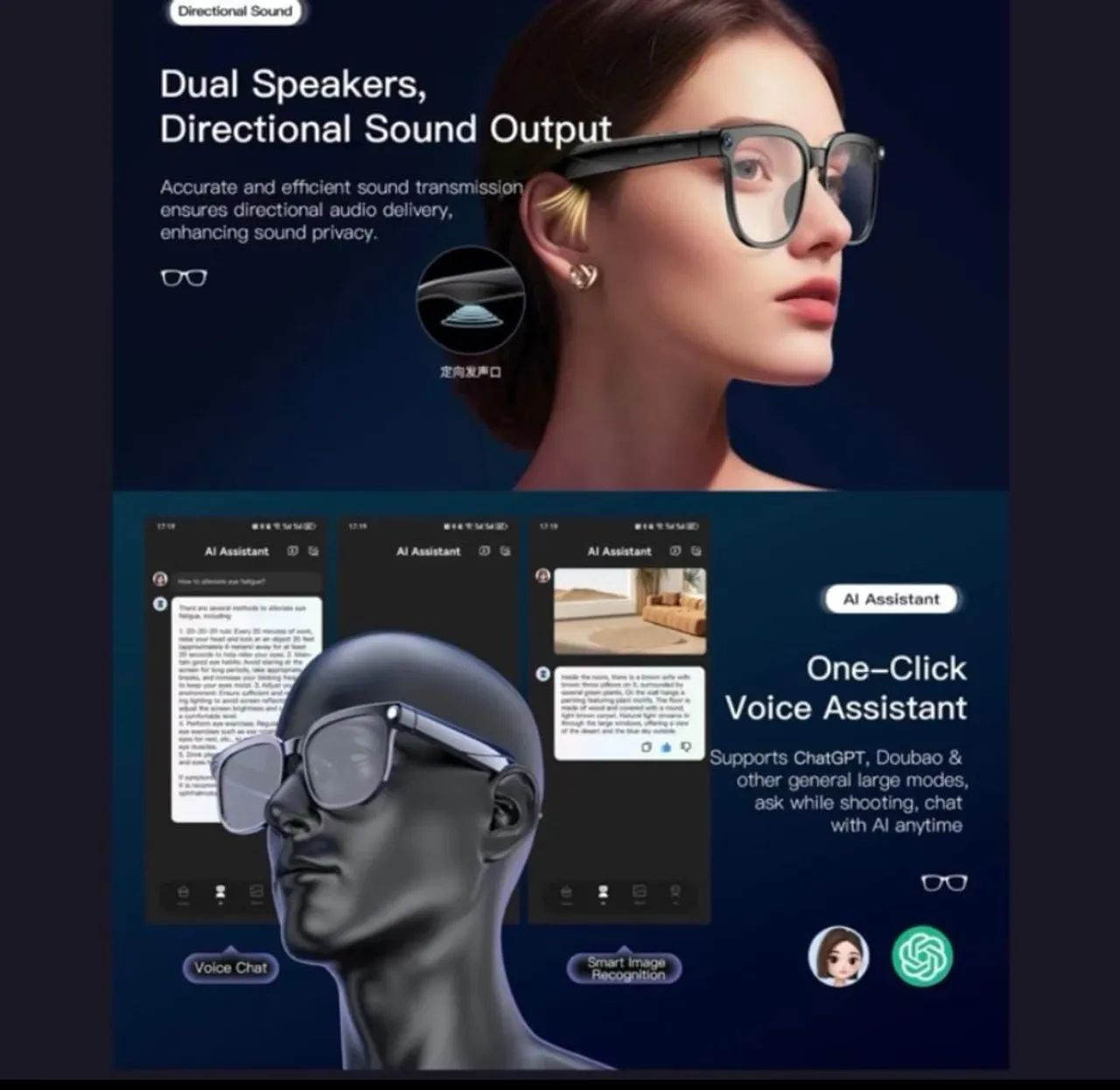 ÓCULOS INTELIGENTE PEJE COM CÂMERA 8MP E AI - Foto 3