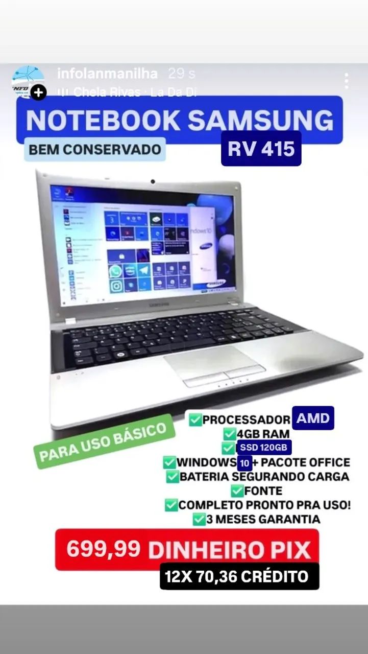 Notebook Samsung Básico com Garantia 