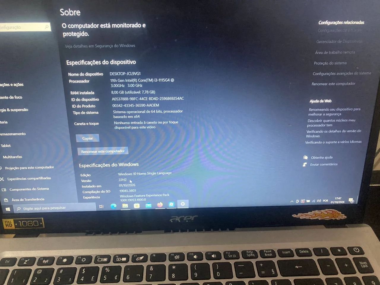 Notebook Acer Aspire 3 / Intel Core i3 11ª Gen /CAIXA E NF / SSD  / Tela  Full HD - Foto 3