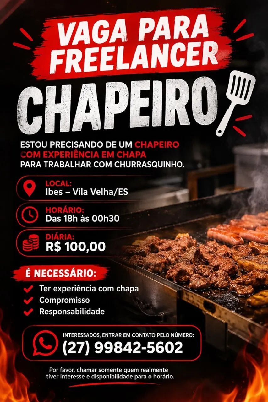 Vaga Trabalho Freelancer Chapeiro