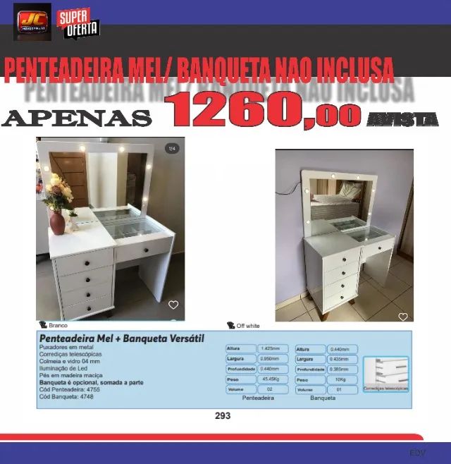 penteadeira mel/banqueta não inclusa 